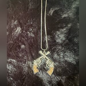 Silver and Gold Pistol Pendant Necklace